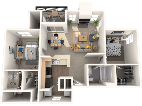 a rendering of a 3d floor plan of a house