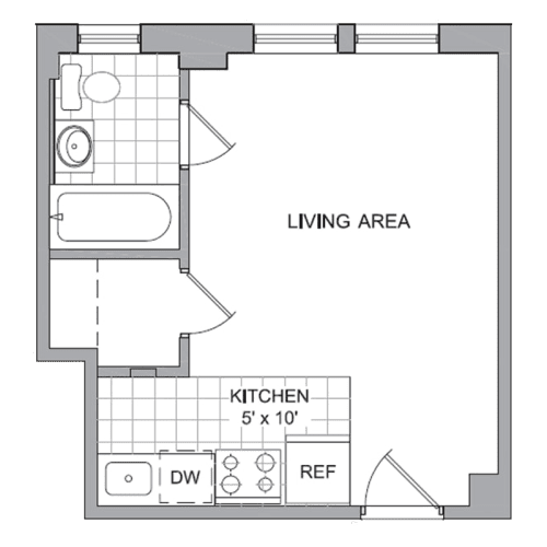 A floor plan shows a living area and a kitchen.