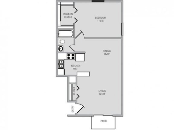 1 Bed 1 Bath, 695 square feet floor plan Brooksyde