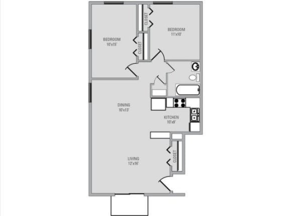 2 Bed 1 Bath, 850 square feet floor plan Colonial