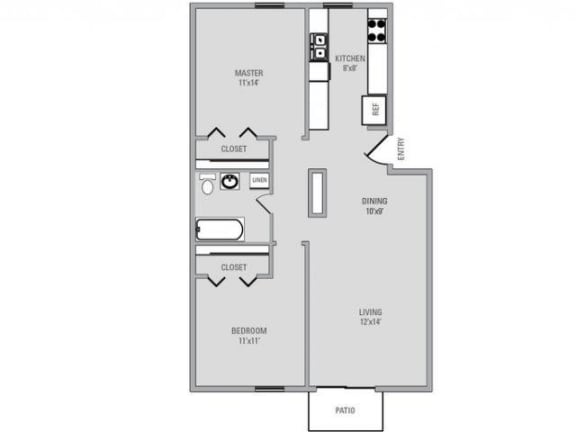 2 Bed 1 Bath, 856 square feet floor plan Hamden