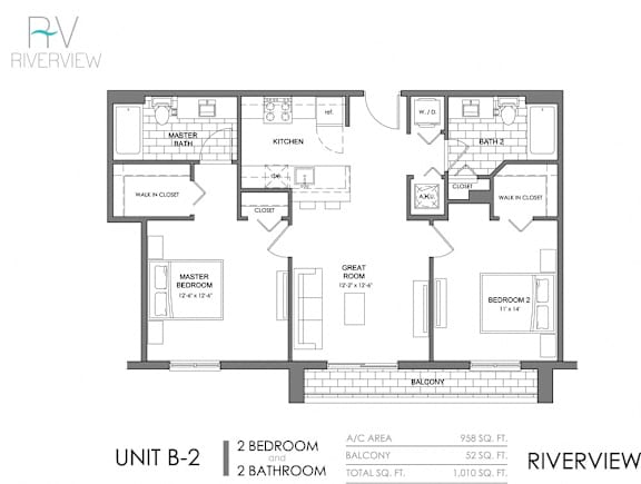 Floor Plan  A drawing of a floor plan for a unit with two bedrooms and two bathrooms.