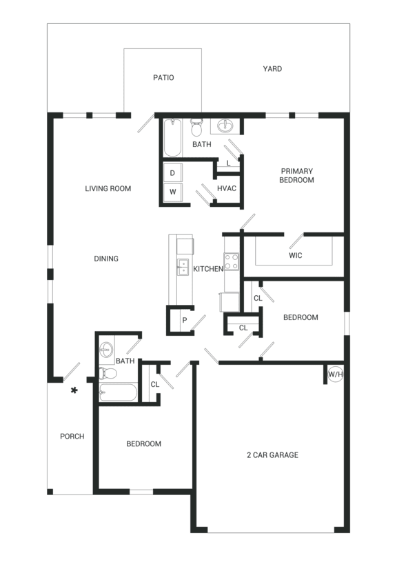 A black and white image of a house floor plan.