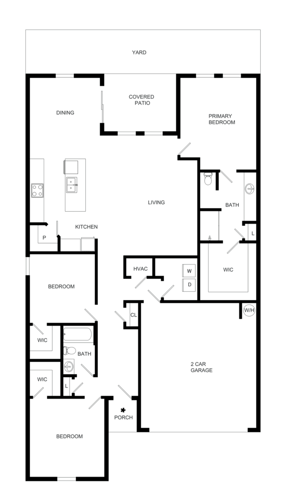 A black and white floor plan of a house with labeled rooms.