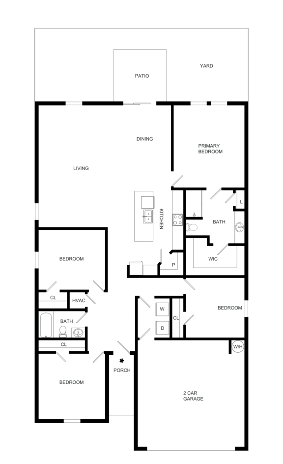 A black and white floor plan of a house with labeled rooms.