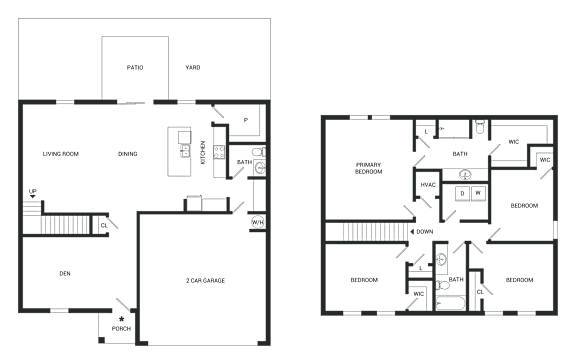 A black and white image of two floor plans for a house.