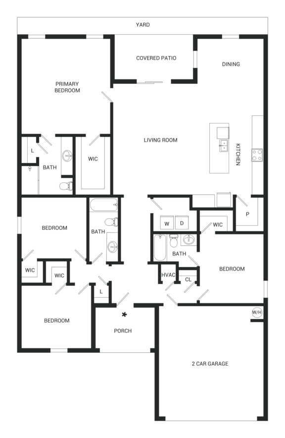 A black and white image of a house floor plan.