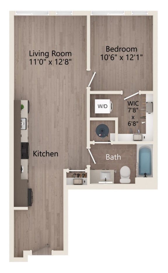 a floor plan of a bedroom with a bathroom and a living room
