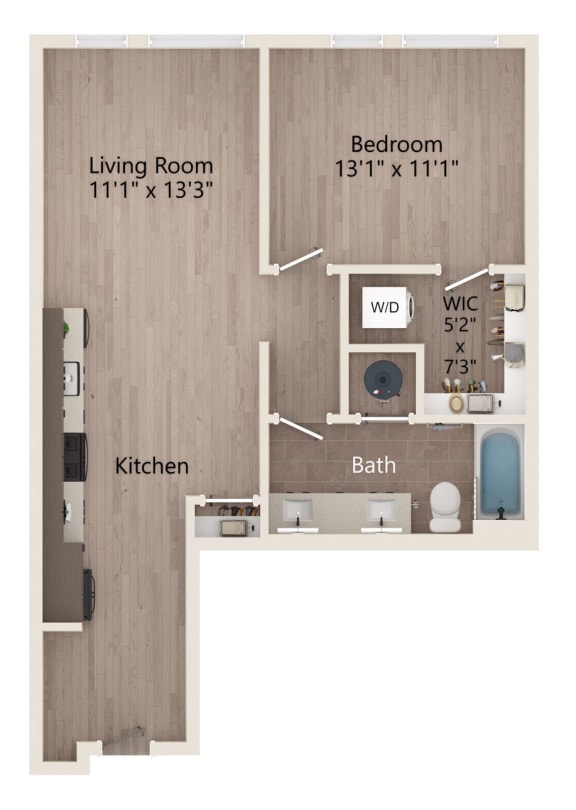 a floor plan of a bedroom with a bathroom and a living room