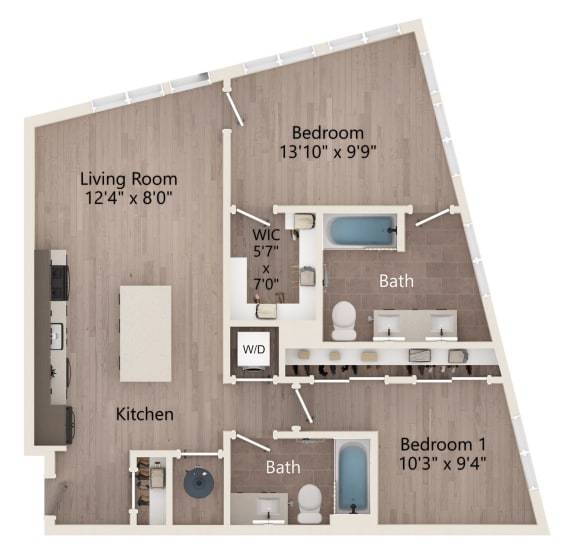 a floor plan of a studio apartment with a bedroom and a living room