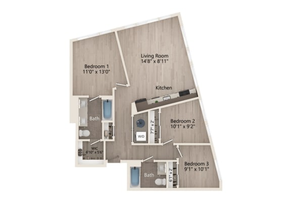 three-bedroom floorplan