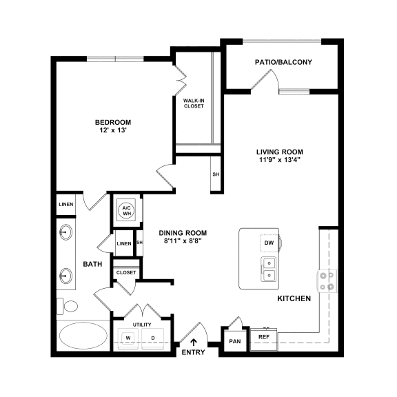 Sawgrass Creek Apartments in New Port Richey, FL photo of a floorplan of a one bedroom apartment