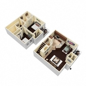 2 Bed - 1 Bath |1072 sq ft SB2 floorplan