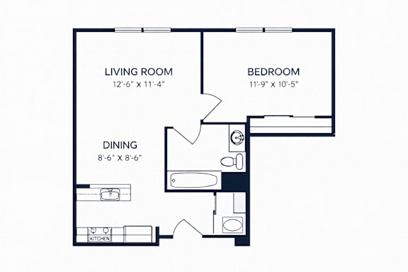 A black and white image of a floor plan for a small apartment.