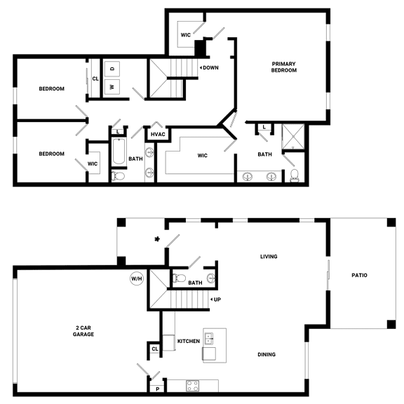 A floor plan of a two-story house with labeled rooms.
