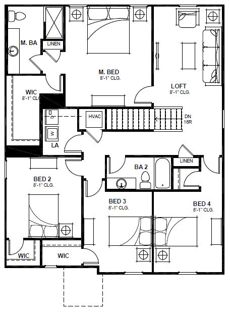 a floor plan of a house with a combination of bedrooms and baths