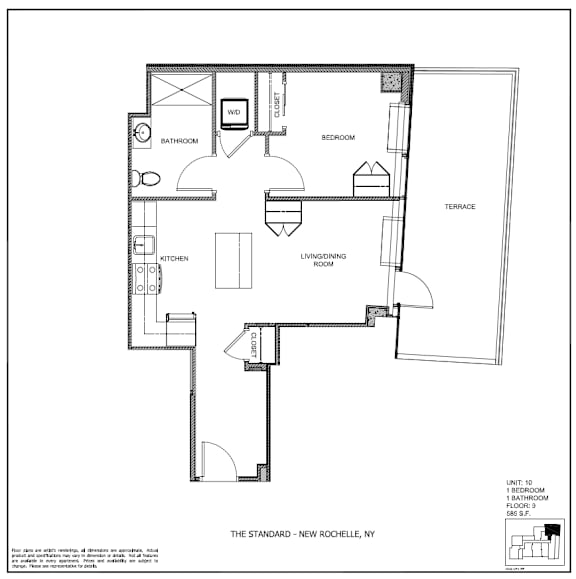 A black and white image of a floor plan for a unit in New Rochelle, NY.