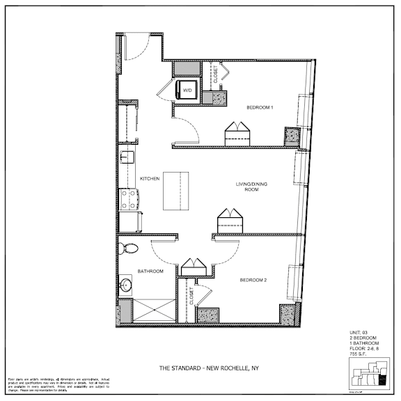 A black and white image of a floor plan for a unit in New Rochelle, NY.