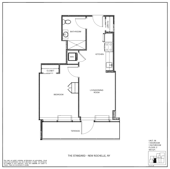 A black and white image of a floor plan for a one bedroom apartment.