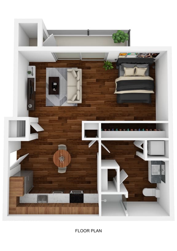 Floor Plan  an overhead view of a bedroom with a bed and a couch