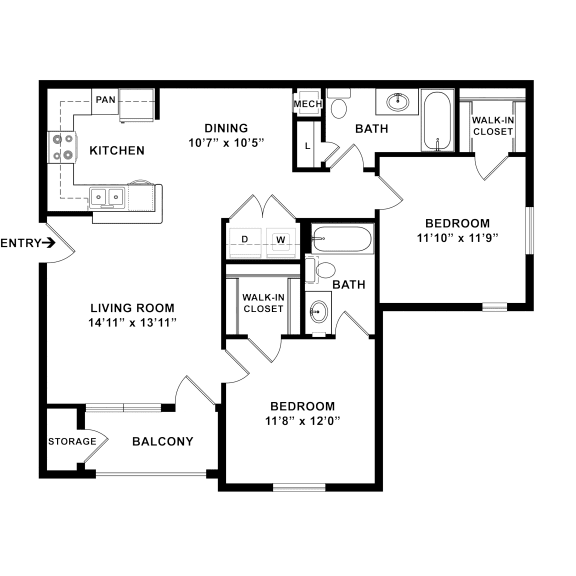 Addis_LA_Apartment_SugarMIll_2 bedroom 2 bath 2D
