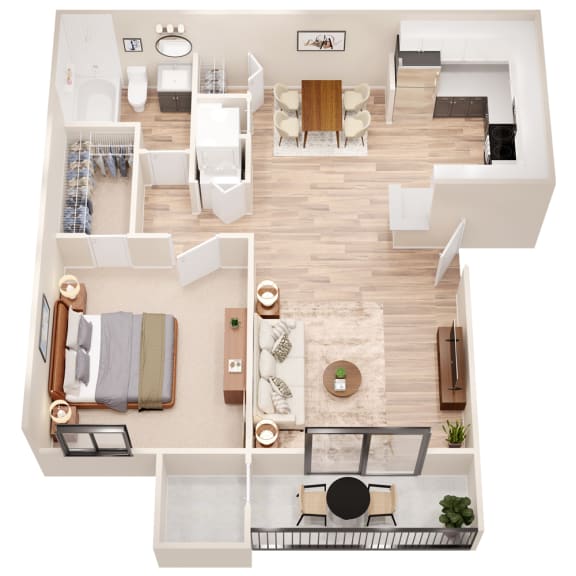 Floor Plan  a view of the living room and dining room of a two bedroom apartment