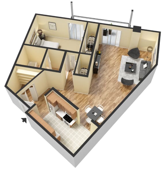 1 Bed - 1 Bath, 805 sq ft, Timberland Deluxe floorplan