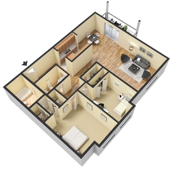 2 Bed - 2 Bath, 1034 sq ft, Glenn Deluxe floorplan