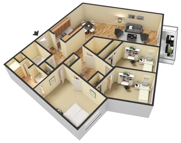 3 Bed - 1.5 Bath, 1210 sq ft, Stratford floorplan