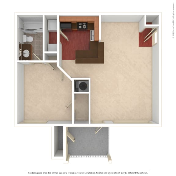 Hinesville_GA_Apartment_Tattersale_1 bedroom 1 bath 3D Unfurnished