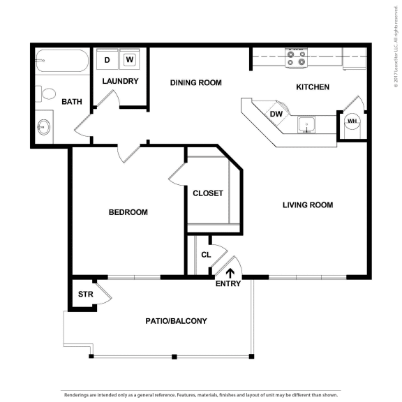 Hinesville_GA_Apartment_Tattersale_1 bedroom 1 bath 2D