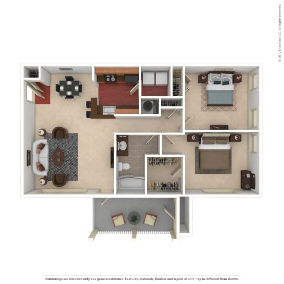 Hinesville_GA_Apartment_Tattersale_2 bedroom 1 bath 3D Furnished