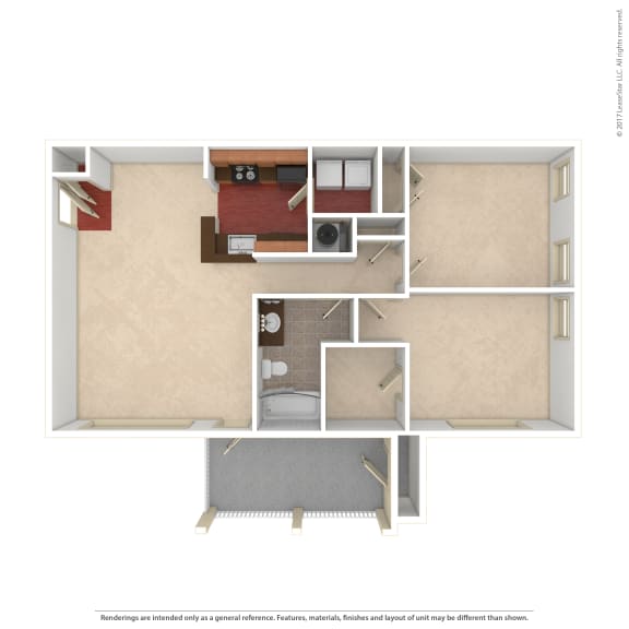 Hinesville_GA_Apartment_Tattersale_2 bedroom 1 bath 3D Unfurnished