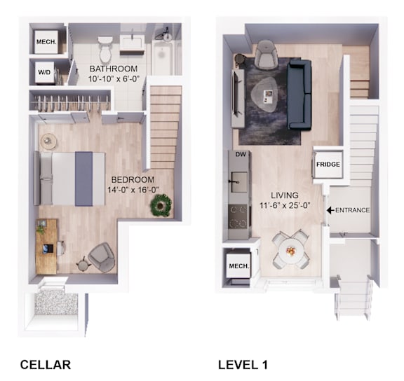a floor plan of a home with a bedroom and a living room