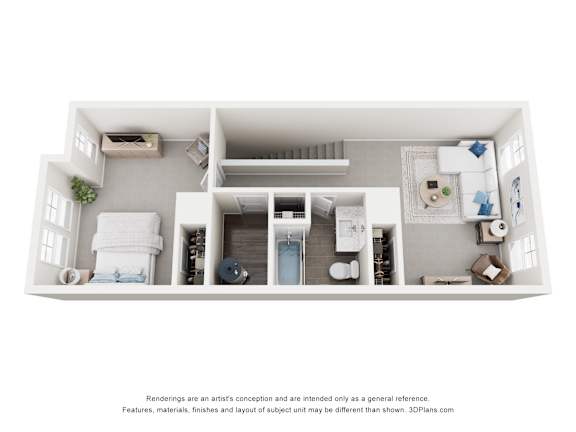 Third floor of the Savannah 3 bedroom, 3.5 bathroom townhome at The Maple in Raleigh, NC highlighting private bedroom suite, additional bathroom, and flexible living space