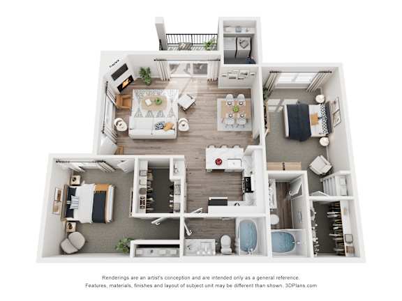 A floor plan of a house with a kitchen, living room, dining room, and bathrooms.