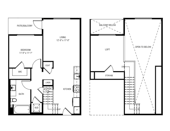 A floor plan of a two-story home with a living room, bedroom, bathroom, and kitchen.