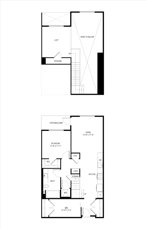 A floor plan of a house with a garage and a second floor with a bedroom and bathroom.