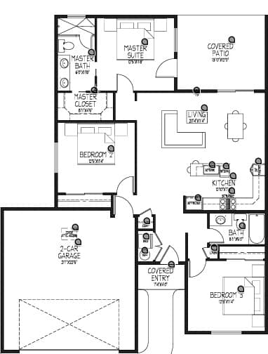 A black and white floor plan of a house with labeled rooms.