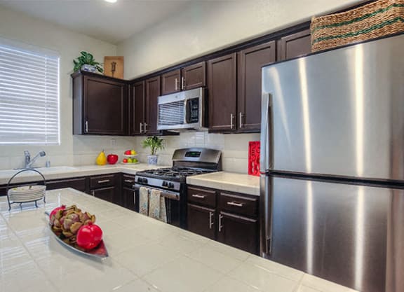 updated kitchen with stainless steel appliances
