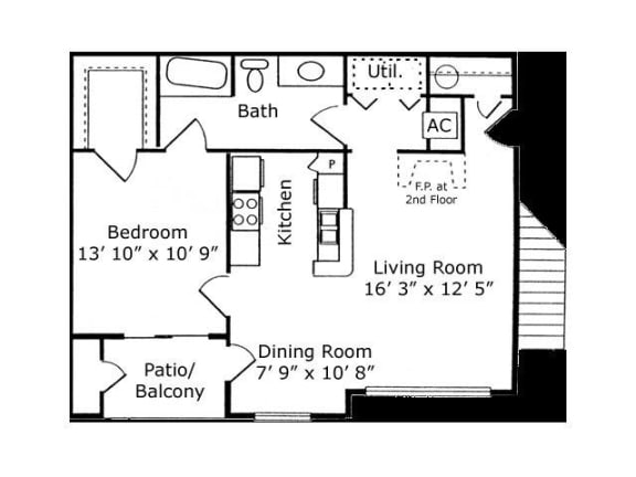 1 Bed - 1 Bath |781 sq ft floorplan