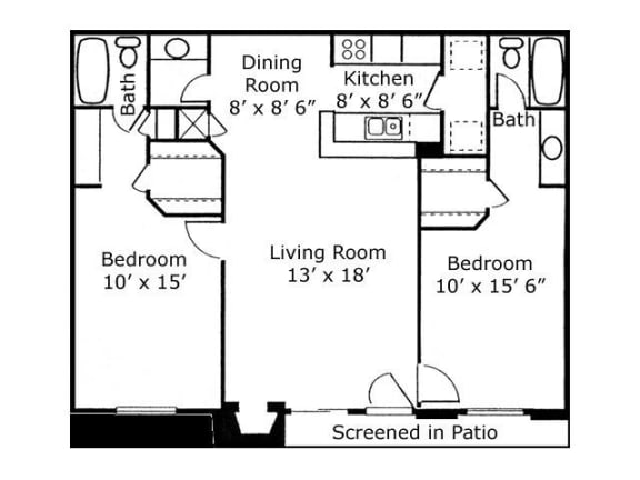 2 Bed - 2 Bath |950 sq ft floorplan