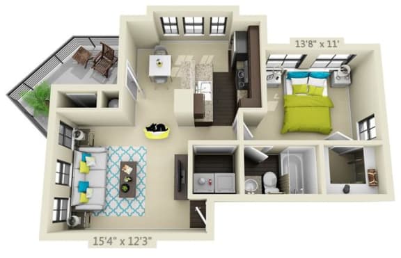 a floor plan with a bedroom and a living room