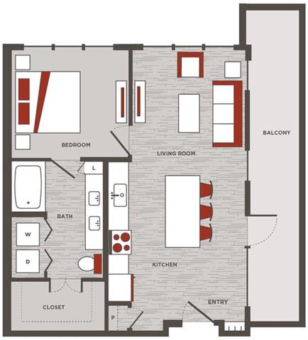 a floor plan of a building with red and white accents