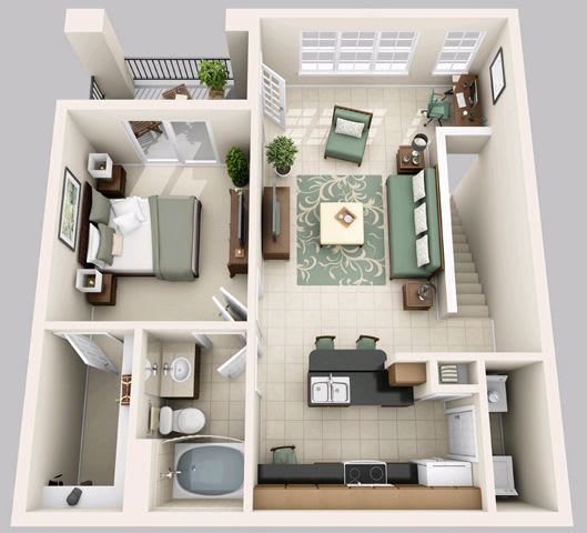 1 Bed - 1 Bath, 795 sq ft A1 - Gaugin floor plan