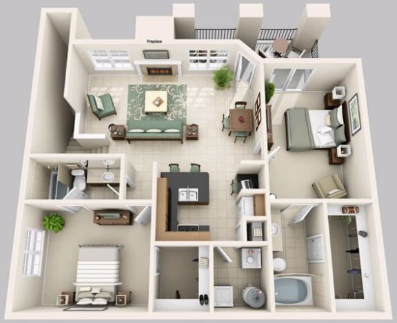 2 Bed - 2 Bath, 1216 sq ft, B2 - Morisot floor plan