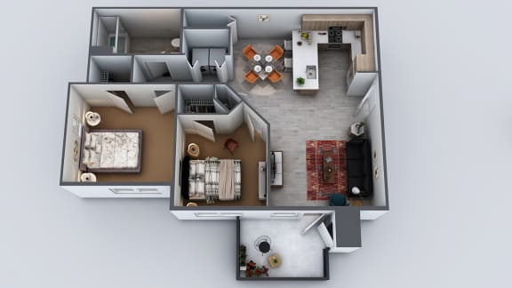 Layout 2, 2 br, 1 ba, 949 sq. ft.