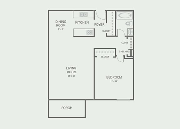 Floor Plan  1 Bed, 1 Bath, 720 sq. ft. Upgraded AP floor plan