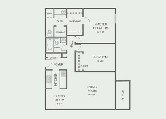 2 Bed, 2 Bath, 1100 sq. ft. Upgraded CP floor plan