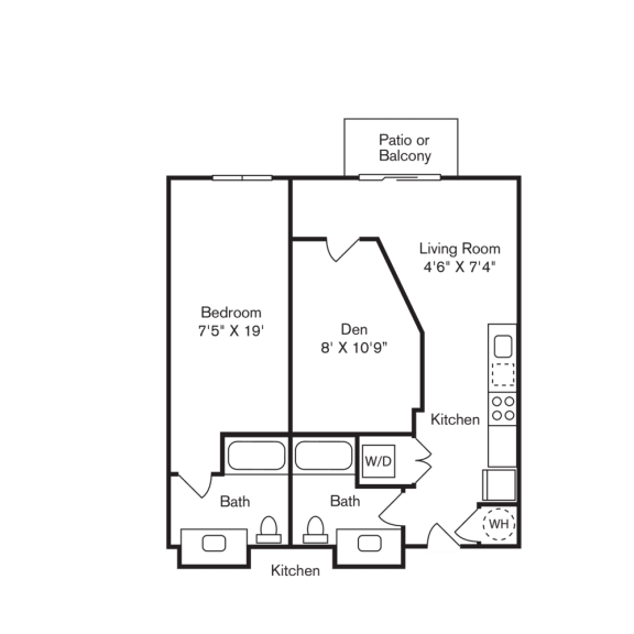 the floor plan of a bedroom apartment with a bedroom and a living room